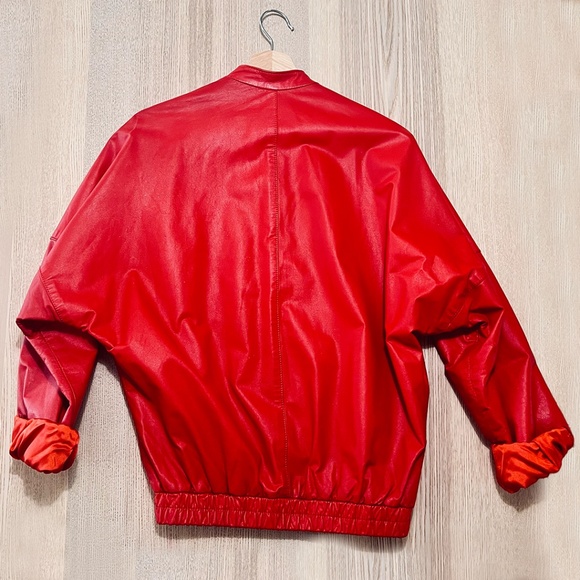 Vintage Red Leather Bomber Jacket - Picture 3 of 5